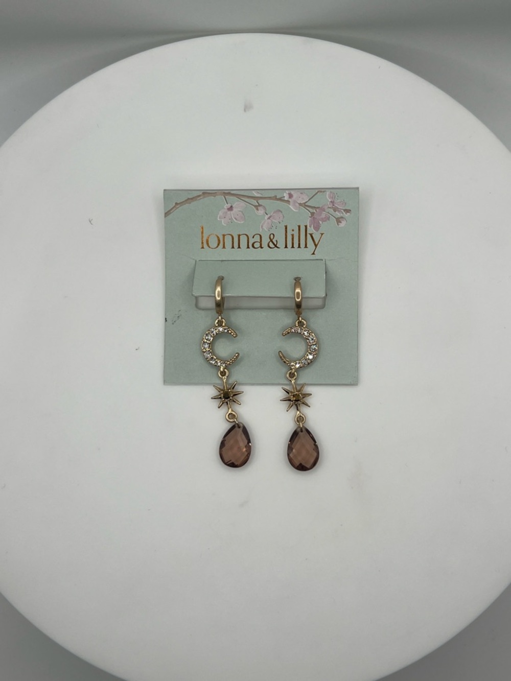 lonna & lilly Goldtone and Crystal Star Moon Huggie-Drop Earrings - Picture 2 of 5